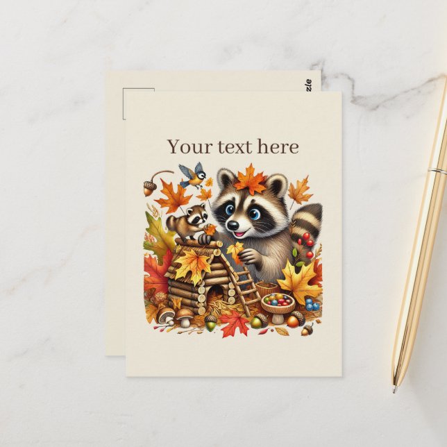 Cute Fall Seasonal racoon  Postcard (Front/Back In Situ)