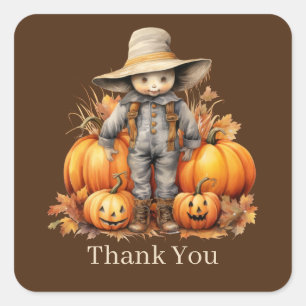 Cute Fall Seasonal scarecrow add text pumpkin  Square Sticker