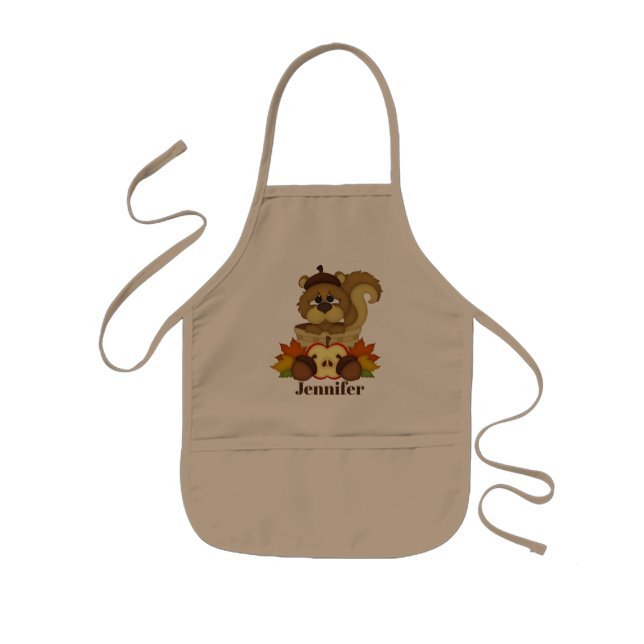 Cute Fall Seasonal squirrel add name apron (Front)