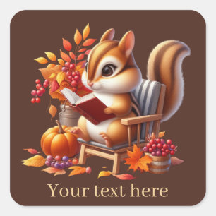 Cute Fall Seasonal squirrel add text Square Sticker