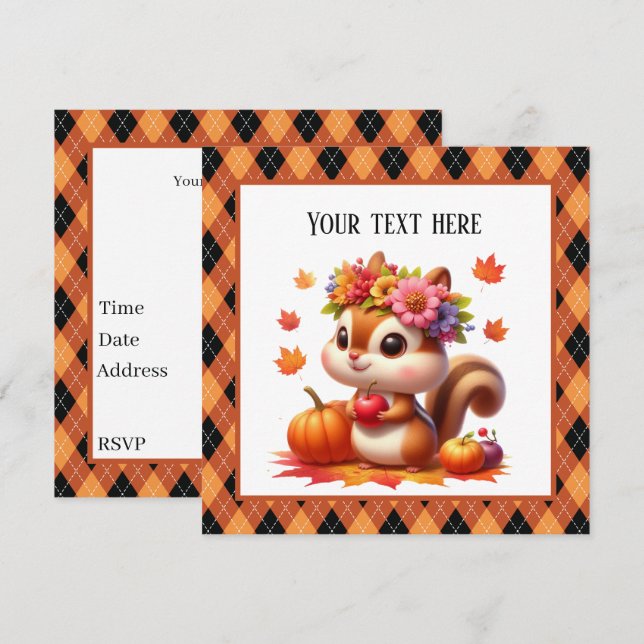 Cute Fall Seasonal squirrel customisable party  Invitation (Front/Back)