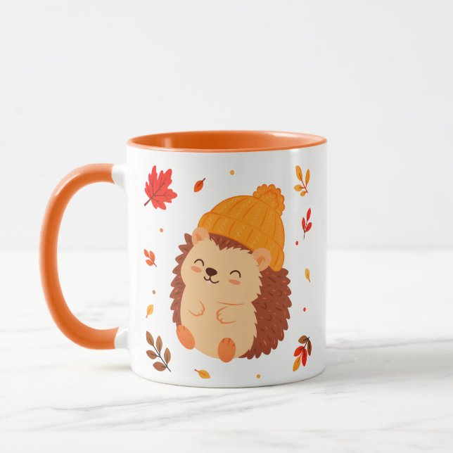 Cute Fall Smiling Hedgehog Watercolour Coffee Mug (Left)