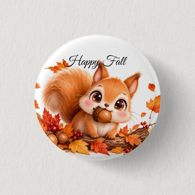 Cute Fall Squirrel Button Editables (Front)