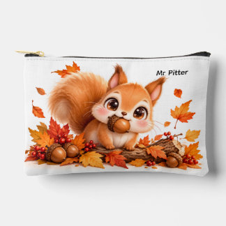 Cute Fall Squirrel Makeup Bag Editable