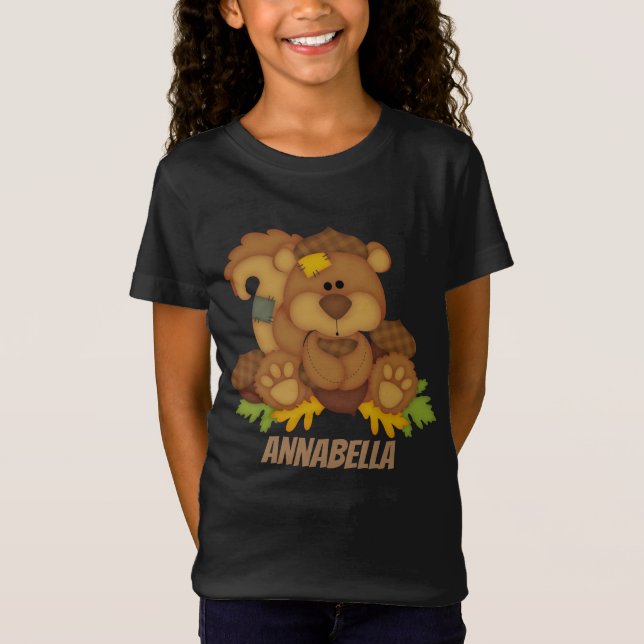 Cute Fall Stuffed squirrel add name T-Shirt (Front)