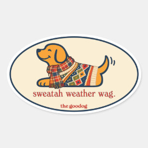 Cute Fall Sweater Dog Oval Sticker