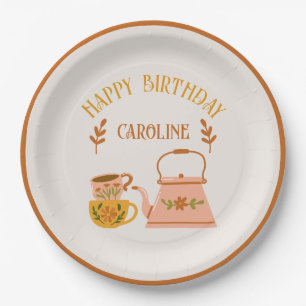 Cute Fall Tea Party Custom Birthday Paper Plate