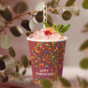 Cute Fall Tree Personalised Thanksgiving Meetup Paper Cups