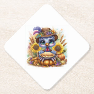 Cute Fall Turkey Paper Coaster