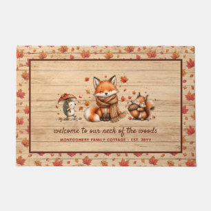 Cute Fall Woodland Animals Rustic Personalised Doormat