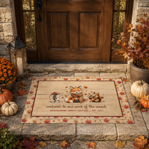 Cute Fall Woodland Animals Rustic Personalised Doormat