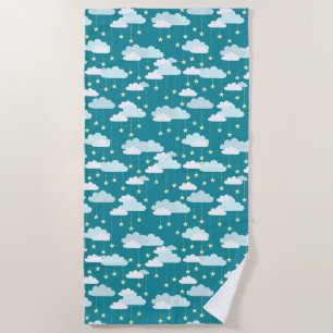Cute Falling Stars & Clouds Pattern Beach Towel