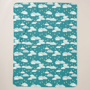 Cute Falling Stars & Clouds Pattern Sherpa Blanket