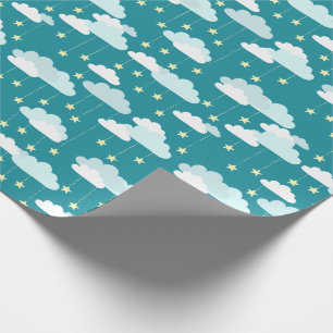 Cute Falling Stars & Clouds Pattern Wrapping Paper