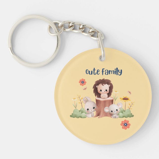 Cute Family Animal Keychain – Lion, Bunny & Mouse (Front)