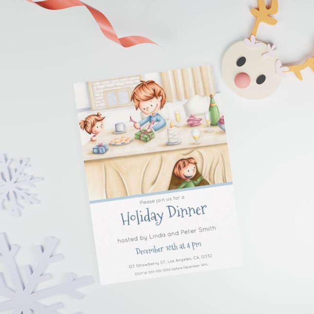 Cute Family Christmas Dinner Holiday Party Invitat Invitation (Creator Uploaded)