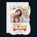 Cute Family Holiday Christmas Photo Card<br><div class="desc">Cute family christmas card featuring candy canes,  mittens,  retro ornaments with the holiday saying "Wishing you Joy & Cheer" in red & green typography. Flip our photo card over to view a coordinating red ornament back for an extra special touch.  Available in a modern bracket die cut shape.</div>
