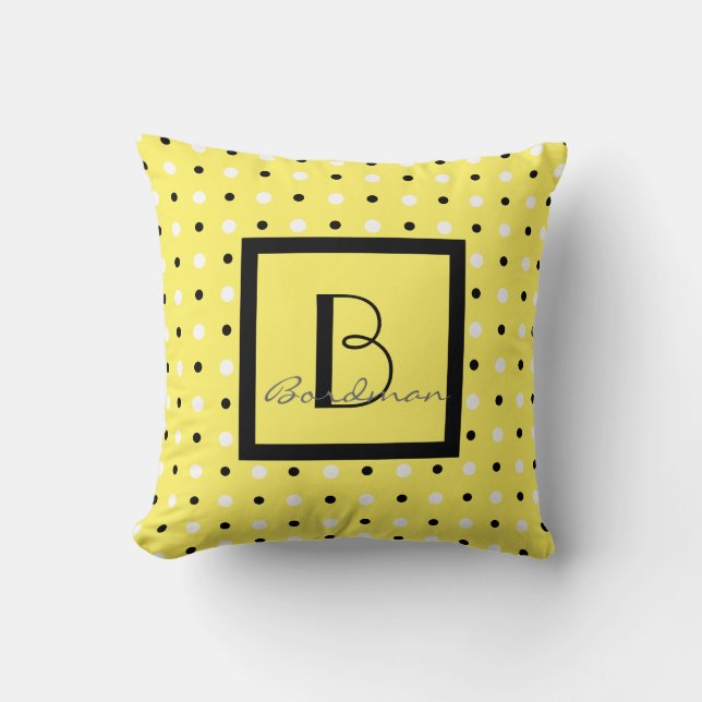 Cute Family Keepsake, Yellow w Polka Dots Cushion (Front)