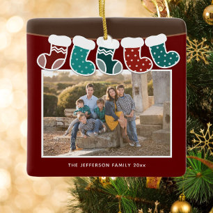 Cute Family Matching Stockings Christmas Photo Ceramic Ornament