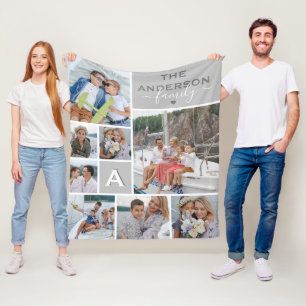 Cute Family Monogram Photo Collage Fleece Blanket