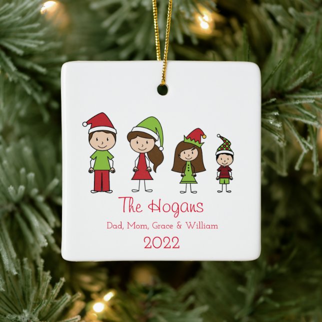 Cute Family Name & Year Personalised Christmas Ceramic Ornament (Tree)