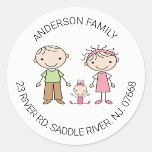Cute Family of 3 Return Address Classic Round Classic Round Sticker