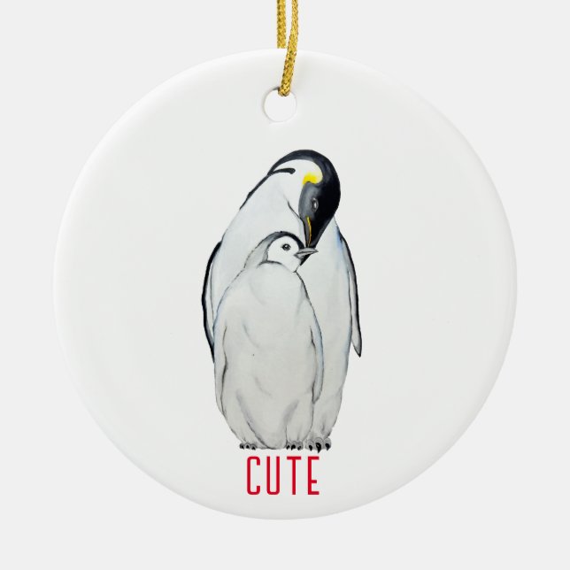 Cute family of emperor penguins T-Shirt Ceramic Tree Decoration (Front)