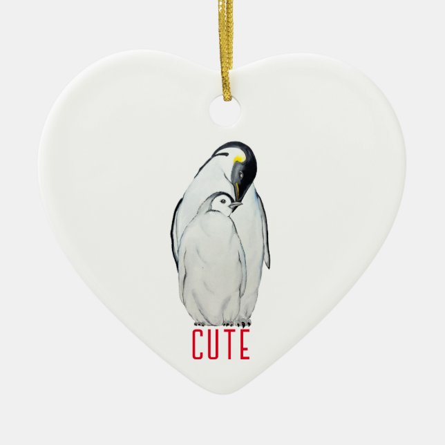 Cute family of emperor penguins T-Shirt Ceramic Tree Decoration (Front)