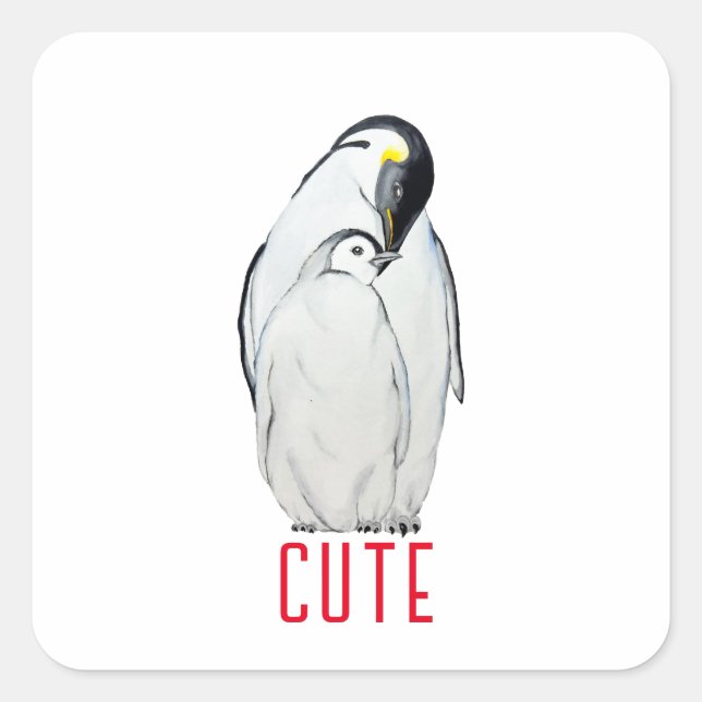 Cute family of emperor penguins T-Shirt Square Sticker (Front)