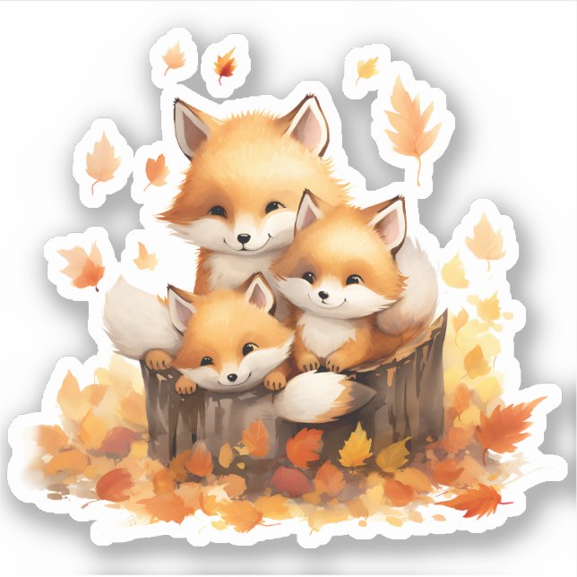 Cute Family of Foxes Custom-Cut Vinyl Sticker (Front)