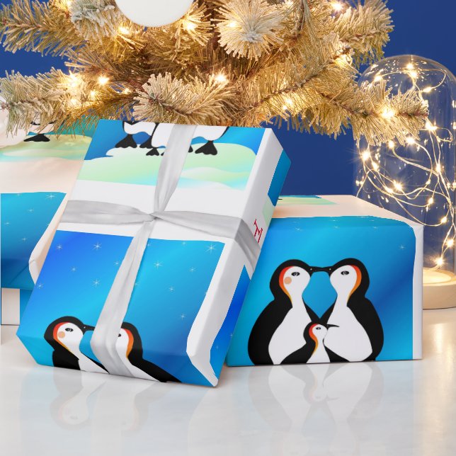 Cute Family of Penguins Christmas Wrapping Paper (Holidays)