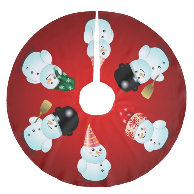 Cute Family of Snowmen Brushed Polyester Tree Skirt (Front)