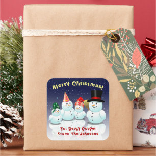 Cute Family of Snowmen Cartoon Square Sticker