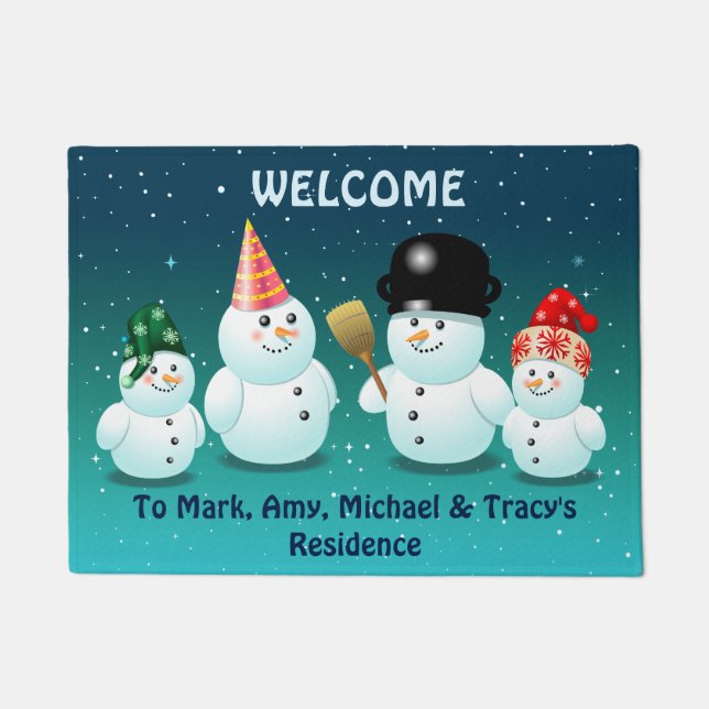Cute Family Of Snowmen Doormat (Front)