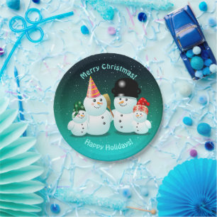 Cute Family Of Snowmen Paper Plate