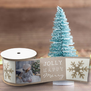 Cute Family Photo Beige Snowflake Christmas Satin Ribbon