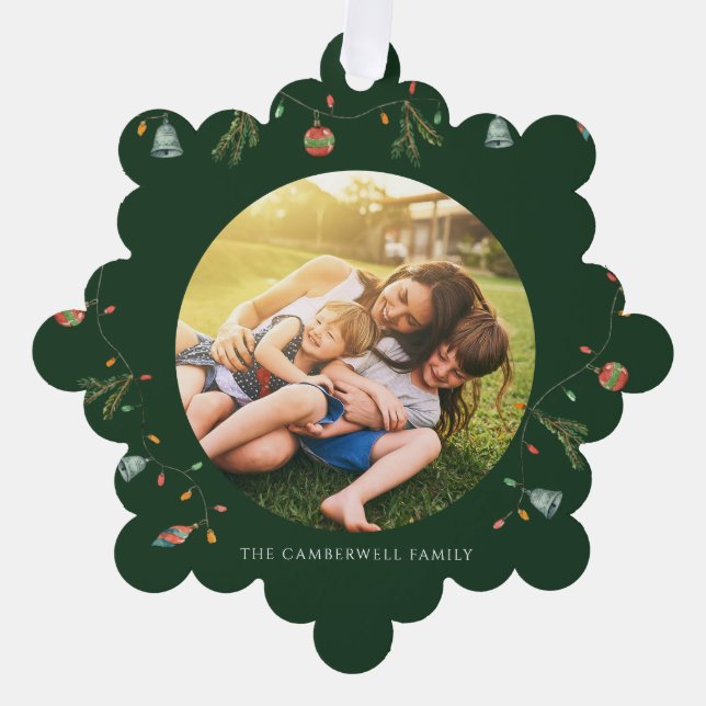 Cute Family Photo Christmas Holiday Tree Decoration Card (Front)