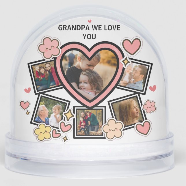 Cute Family Retro Heart Flowers Smile Groovy Photo Snowglobe (Cute Family Retro Heart Rainbow Smile Groovy Photo grandparents day parents gifts from kids papa mom)