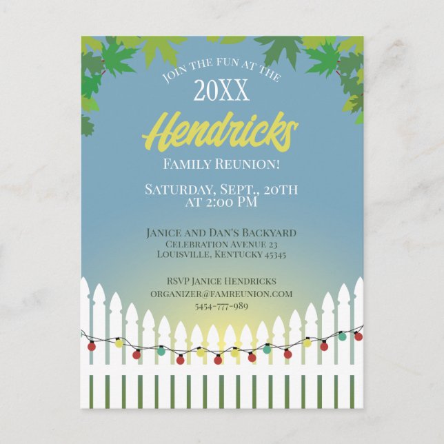 Cute Family Reunion picket fence decorated Postcard (Front)