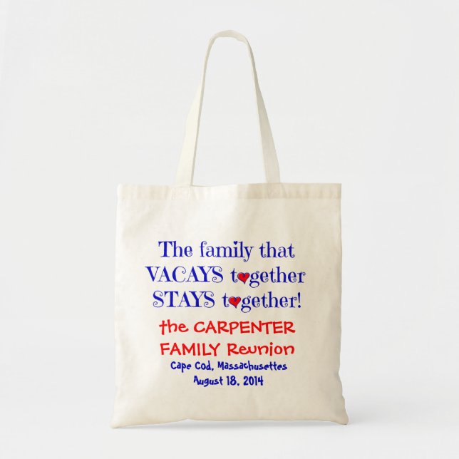 Cute Family Reunion Totes, Red White & Blue Tote Bag (Front)