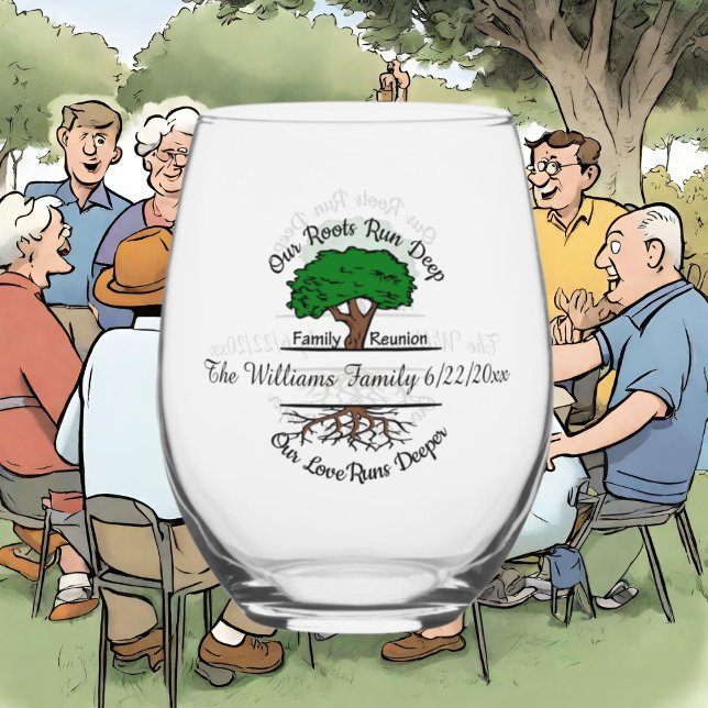 Cute Family roots add name date  Stemless Wine Glass (Creator Uploaded)