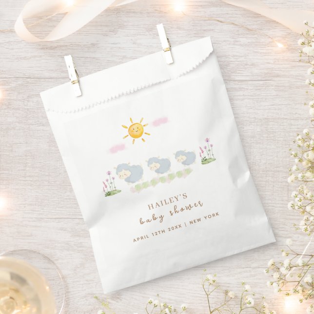 Cute Family Sheep Floral Garden Baby Shower  Favour Bags (Clipped)