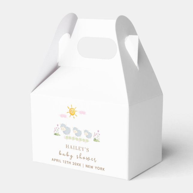 Cute Family Sheep Floral Garden Baby Shower  Favour Box (Front Side)