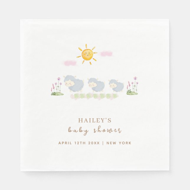 Cute Family Sheep Floral Garden Baby Shower  Napkin (Front)