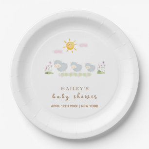 Cute Family Sheep Floral Garden Baby Shower  Paper Plate