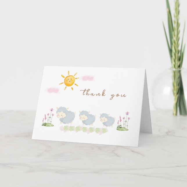 Cute Family Sheep Floral Garden Baby Shower  Thank You Card (Front)