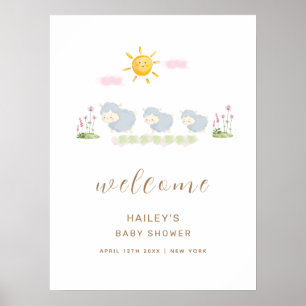 Cute Family Sheep Garden Welcome Baby Shower Poster