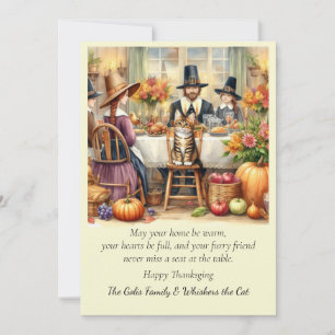 Cute Family with Cat Thanksgiving Holiday  Card