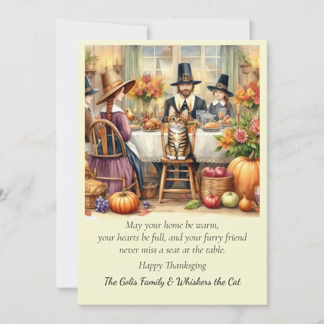 Cute Family with Cat Thanksgiving Holiday  Card (Front)