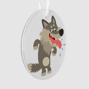 Cute Famished Cartoon Wolf Acrylic Ornament